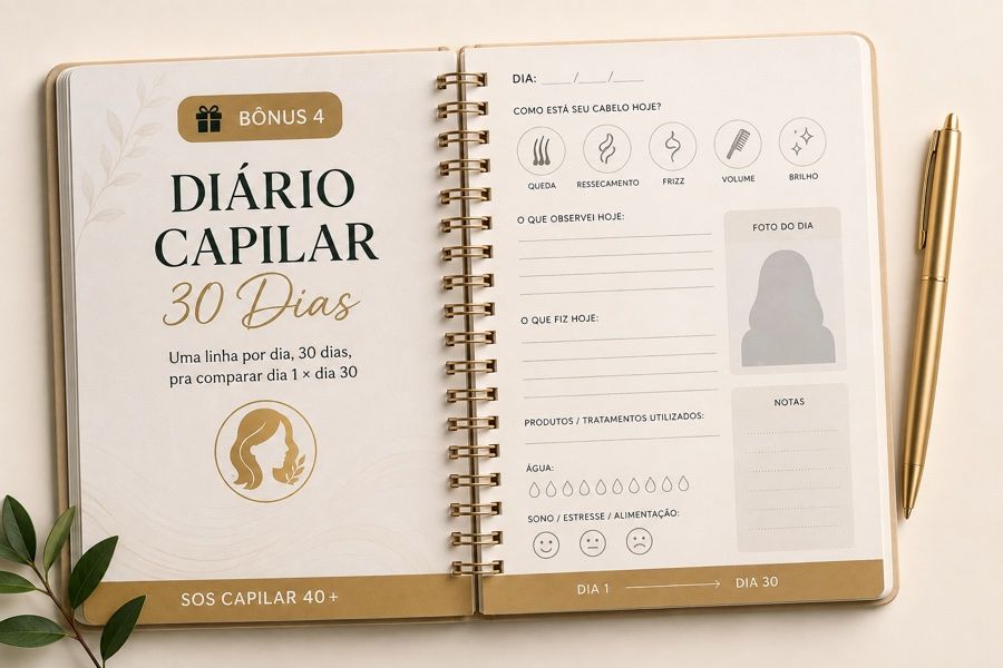 Diário Capilar 30 Dias aberto com caneta